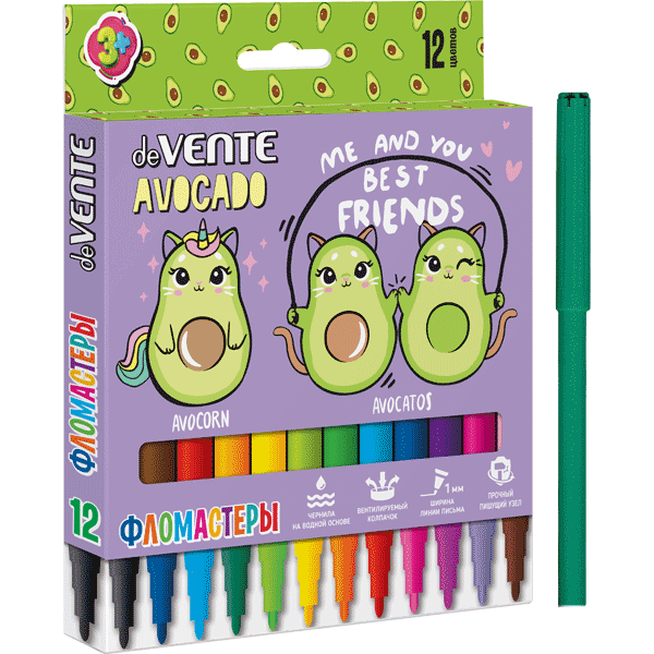 Фломастеры 'deVENTE.Avocado', 12 цветов,1 мм ширина линии письма, 5081125