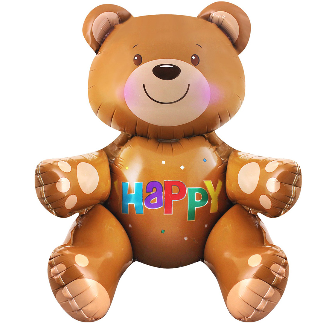 Шар (22''/56 см) Фигура 3D,Сидячий мишка, Коричневый, 15198