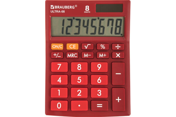 Калькулятор настольный BRAUBERG ULTRA-08-WR, компактный (154х115 мм), 8 разрядов, бордовый, 250510