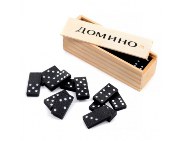 Домино (пластиковые фишки) в деревянной коробке 14х5 см, P00070