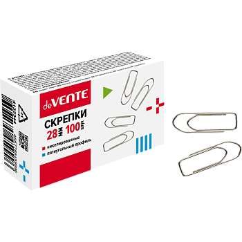 Скрепки металлические "deVENTE" пятиугольные, некилированные, 28 мм. 100шт в уп, 4135344