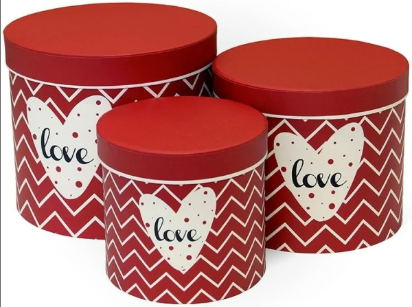 Коробка подарочная Ювелир-Сервис 'Цилиндр LOVE, красн. зигзаг'20х20х18 см.,цилиндр.(Серия3в1), 6108