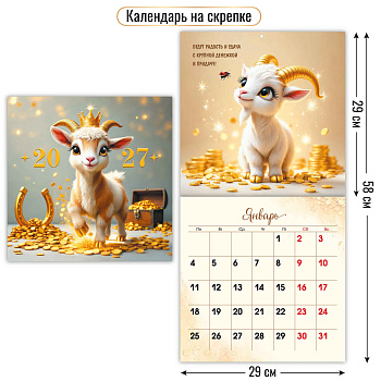 Календарь на скрепке (квадрат), 2027, Символ года 2,  290х290 мм., 10296